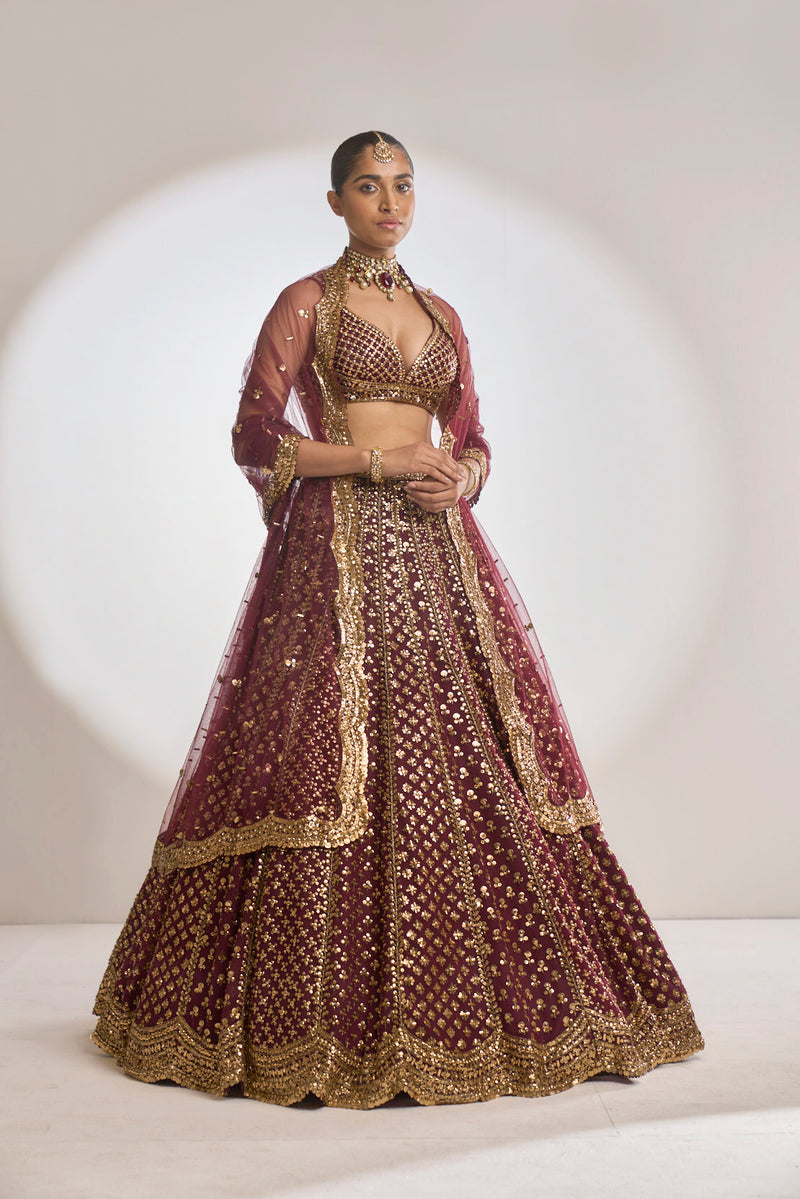 Wine Gold Lehenga Set