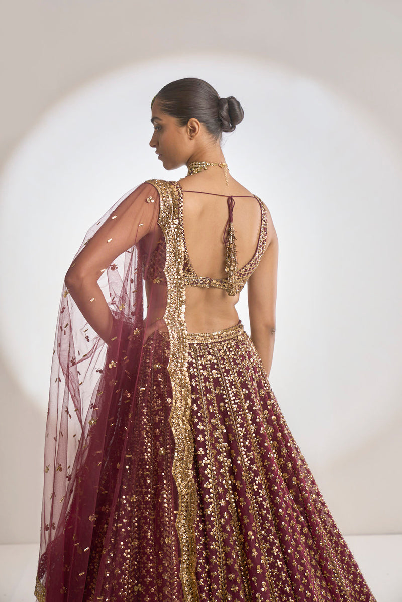 Wine Gold Lehenga Set