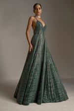 Bottle Green Crystal Gown by Seema Gujral - Lotus Bloom Canada