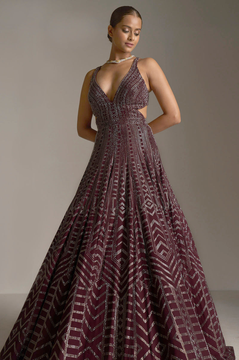 Dark Maroon Crystal Gown