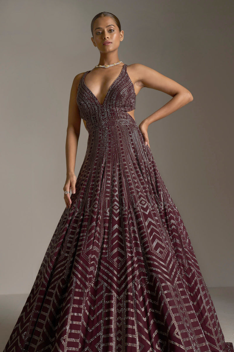 Dark Maroon Crystal Gown