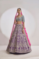 Multi-Coloured Silver Zardosi Lehenga Set by Seema Gujral - Lotus Bloom Canada