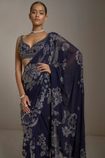 Navy Blue Crystal Saree by Seema Gujral - Lotus Bloom Canada