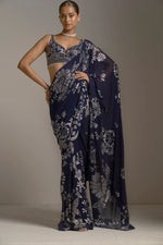 Navy Blue Crystal Saree by Seema Gujral - Lotus Bloom Canada