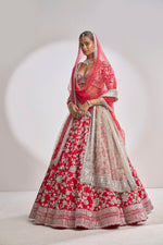 Red Silver Zardozi Lehenga Set