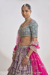 Multi-Coloured Silver Zardosi Lehenga Set by Seema Gujral - Lotus Bloom Canada