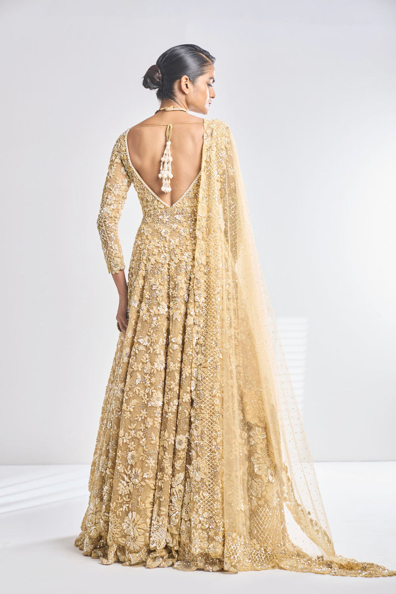 Gold Jacket Lehenga Set by Seema Gujral - Lotus Bloom Canada