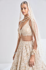 Cream Gold Floral Lehenga Set by Seema Gujral - Lotus Bloom Canada