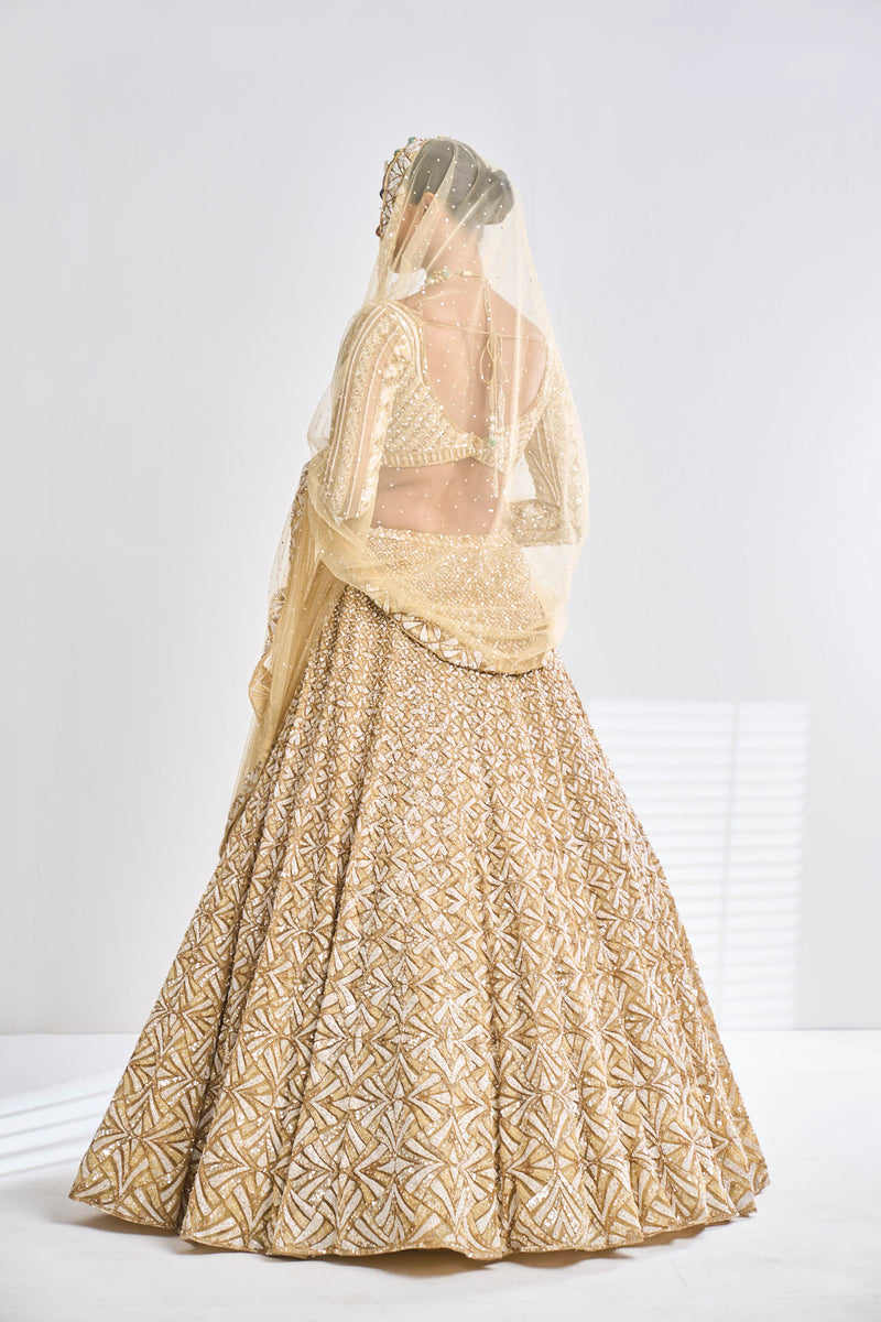 Gold Sequin Lehenga Set by Seema Gujral - Lotus Bloom Canada