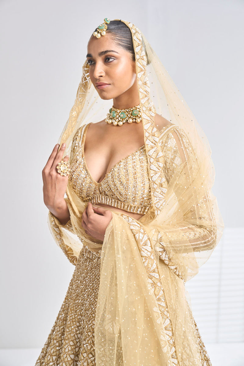 Gold Sequin Lehenga Set by Seema Gujral - Lotus Bloom Canada