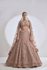 Rose Gold Three-Dimensional Lehenga Set by Seema Gujral - Lotus Bloom Canada