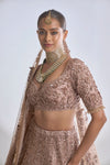 Rose Gold Three-Dimensional Lehenga Set by Seema Gujral - Lotus Bloom Canada