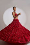 Red Three-Dimensional Lehenga Set by Seema Gujral - Lotus Bloom Canada