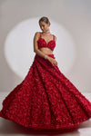 Red Three-Dimensional Lehenga Set by Seema Gujral - Lotus Bloom Canada