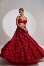 Red Three-Dimensional Lehenga Set by Seema Gujral - Lotus Bloom Canada