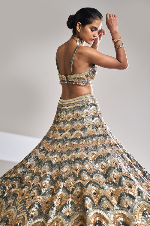 Multi-Coloured Metallic Lehenga Set