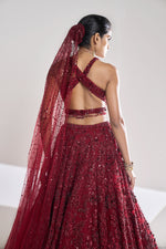 Maroon Sequin Lehenga Set by Seema Gujral - Lotus Bloom Canada