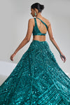 Teal Sequin Lehenga Set by Seema Gujral at Lotus Bloom