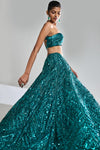 Teal Sequin Lehenga Set by Seema Gujral at Lotus Bloom