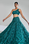 Teal Sequin Lehenga Set by Seema Gujral at Lotus Bloom