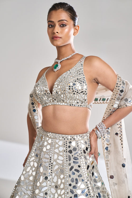 Silver Mirror Lehenga Set