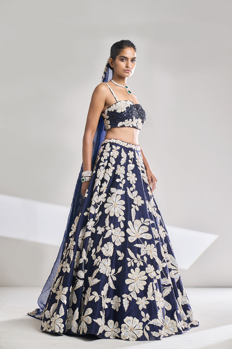 Navy Pearl Lehenga Set by Seema Gujral - Lotus Bloom Canada