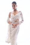 Ivory Applique Net Saree by Seema Gujral - Lotus Bloom Canada