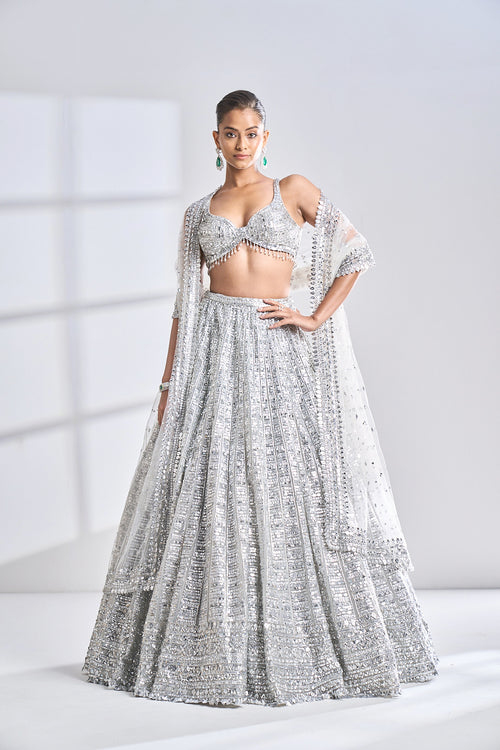 Silver Geometric Lehenga Set