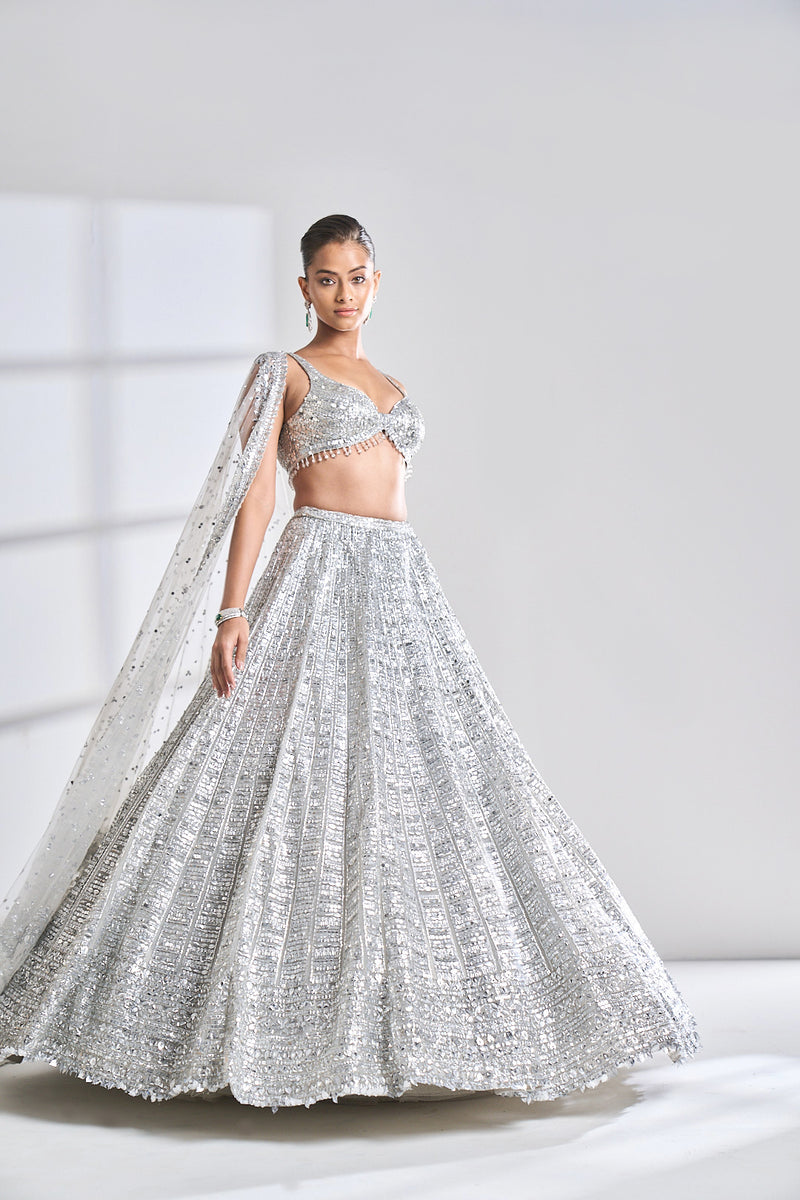 Silver Geometric Lehenga Set