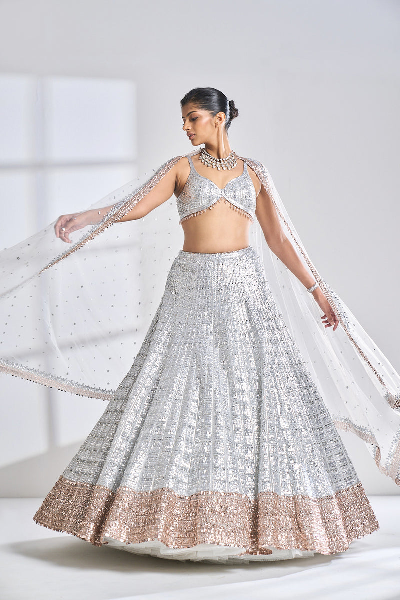 Silver Rose Gold Lehenga Set