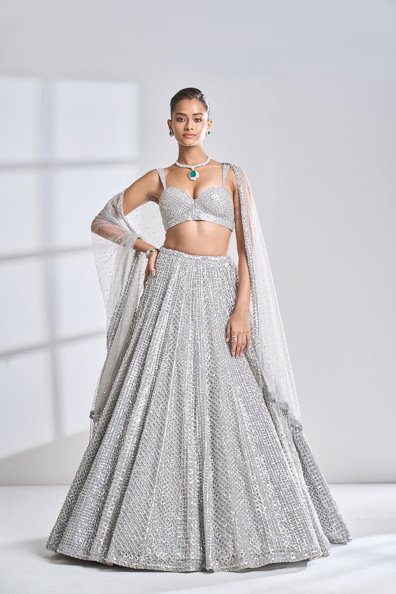 Silver Check Lehenga Set