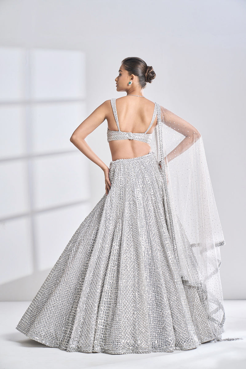 Silver Check Lehenga Set