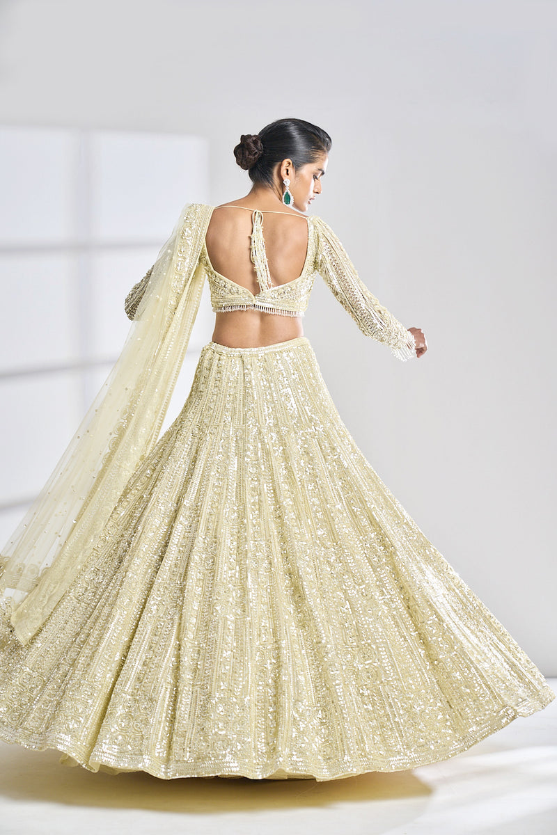 Lime Sequin Lehenga Set by Seema Gujral - Lotus Bloom Canada