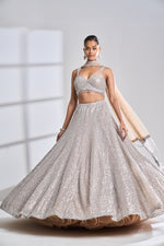 Coffee Silver Lehenga Set by Seema Gujral - Lotus Bloom Canada