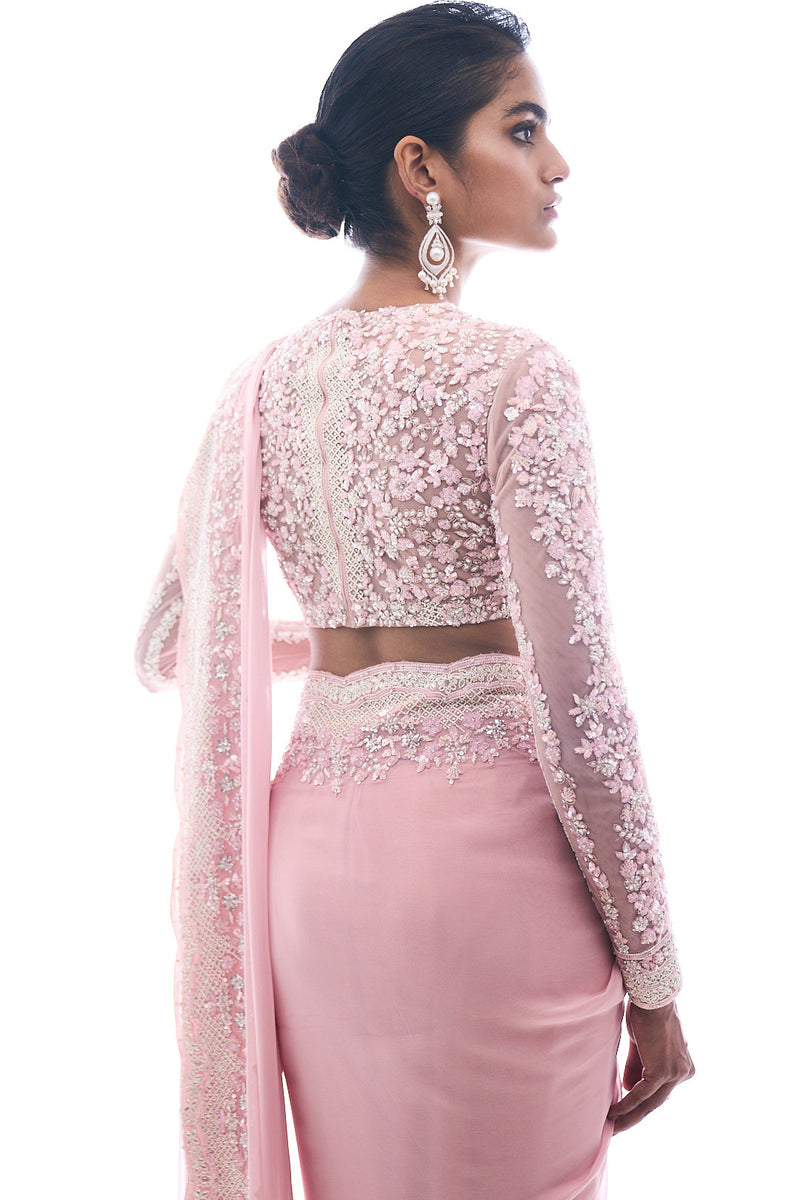 Pink Pearl Saree by Seema Gujral - Lotus Bloom Canada