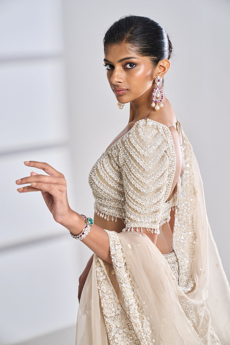 Nude Pearl Lehenga Set by Seema Gujral - Lotus Bloom Canada