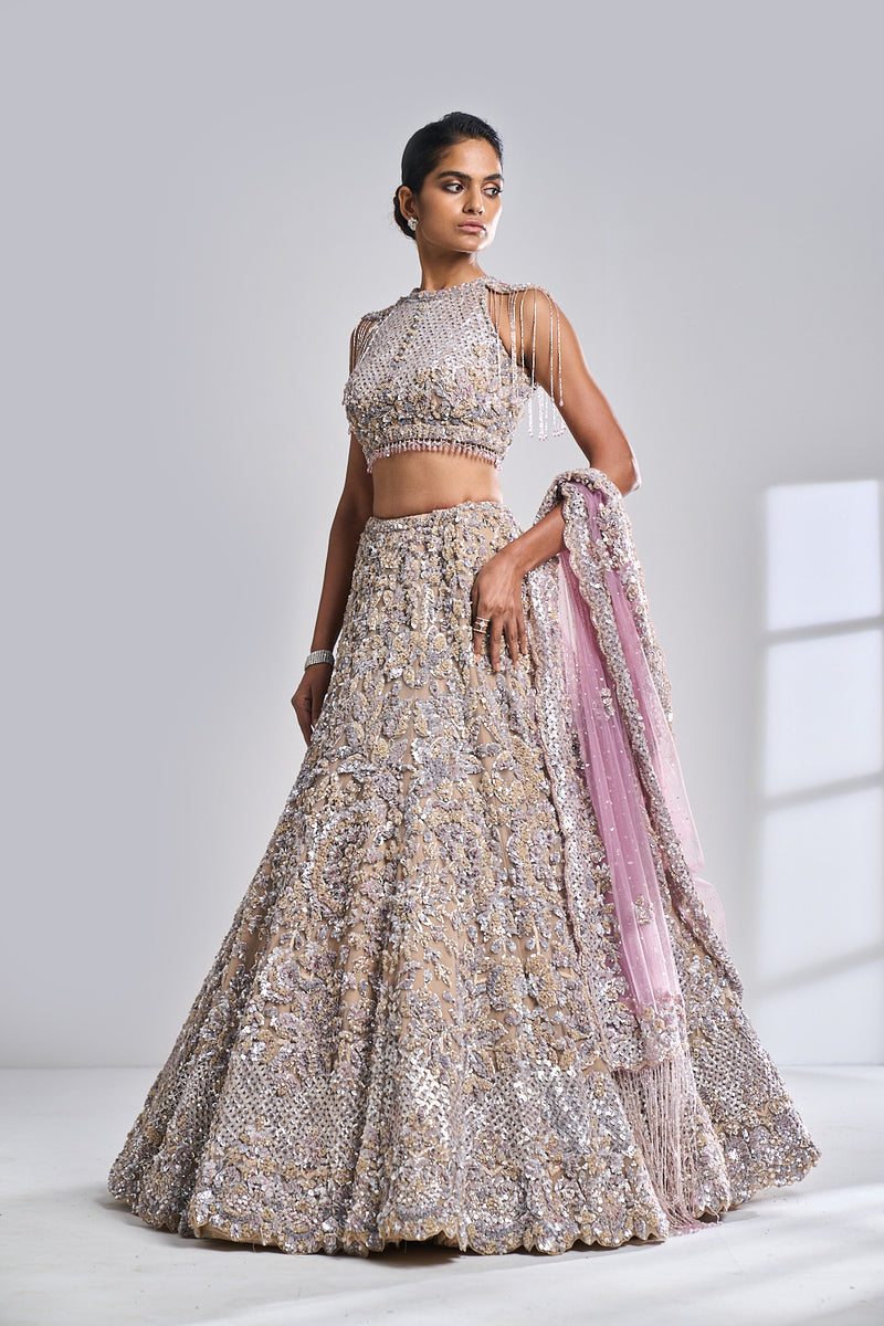 Multi-Coloured Mirror Work Lehenga Set