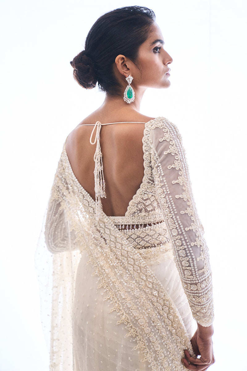 Ivory Sequin Saree by Seema Gujral - Lotus Bloom Canada