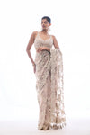 Nude Three-Dimensional Saree by Seema Gujral - Lotus Bloom Canada