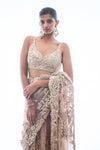 Nude Three-Dimensional Saree by Seema Gujral - Lotus Bloom Canada