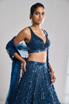 Persian Blue Sequin Lehenga Set by Seema Gujral - Lotus Bloom Canada