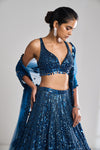 Persian Blue Sequin Lehenga Set by Seema Gujral - Lotus Bloom Canada