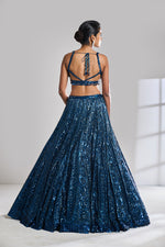 Persian Blue Sequin Lehenga Set by Seema Gujral - Lotus Bloom Canada