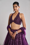 Burgundy Sequin Lehenga Set by Seema Gujral - Lotus Bloom Canada