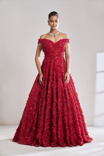 Red Three-Dimensional Off shoulder Gown