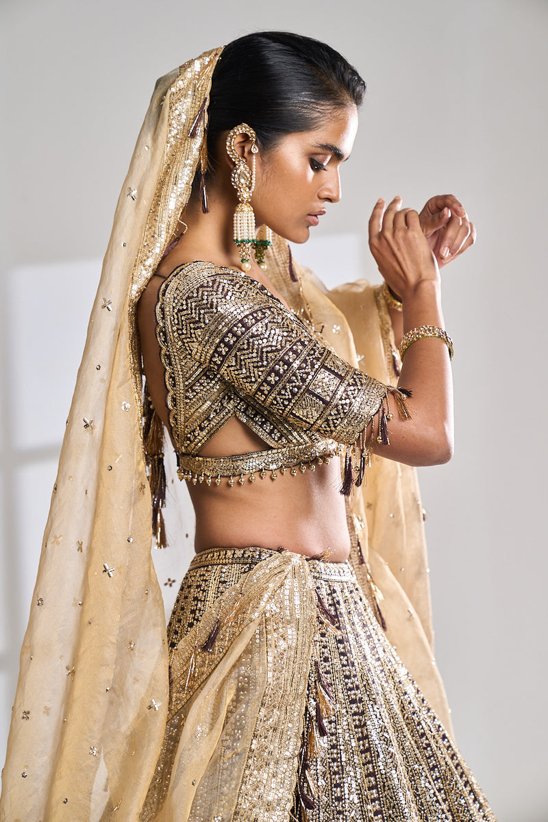 Deep Wine Sequin Lehenga Set by Seema Gujral - Lotus Bloom Canada