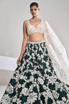 Bottle Green Pearl Lehenga Set by Seema Gujral - Lotus Bloom Canada