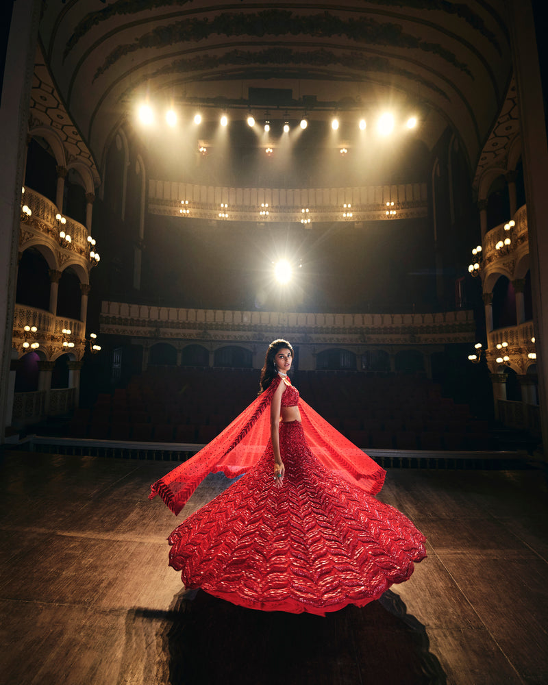 Red Sequin Lehenga Set