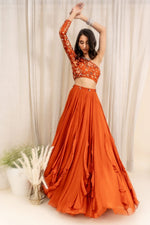 CRYSTAL EMBELLISHED HIGH WAIST FRILLS PANELLED LEHENGA