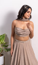 COWL TOP WITH EMBROIDERED LEHENGA AND DUPATTA